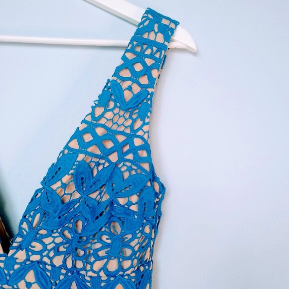 Lulus Blue and Beige Lace Midi Dress - Picture 10 of 16